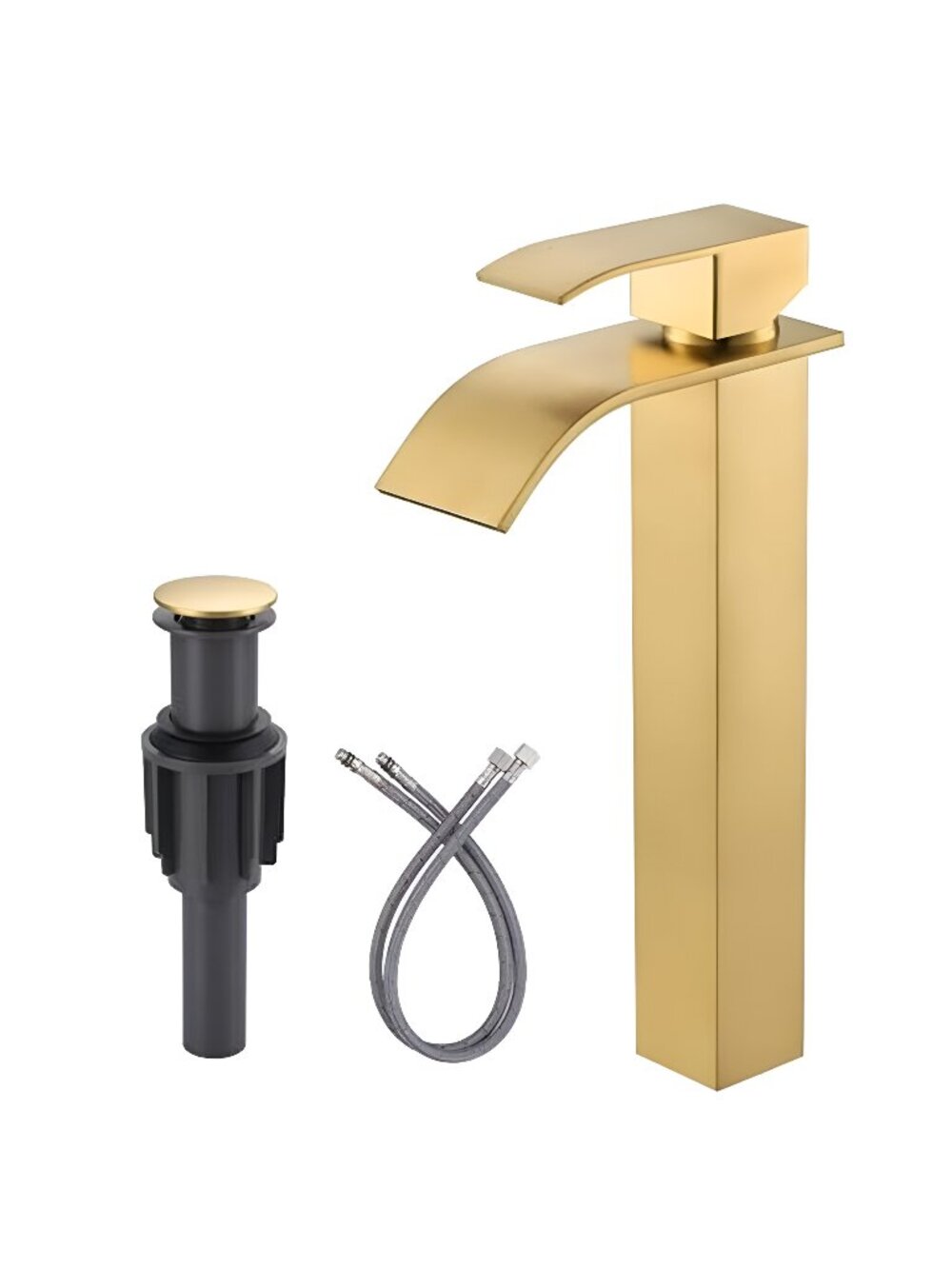 Brushed Gold Vessel Sink Faucet, Tall Waterfall Bathroom Faucet - F2